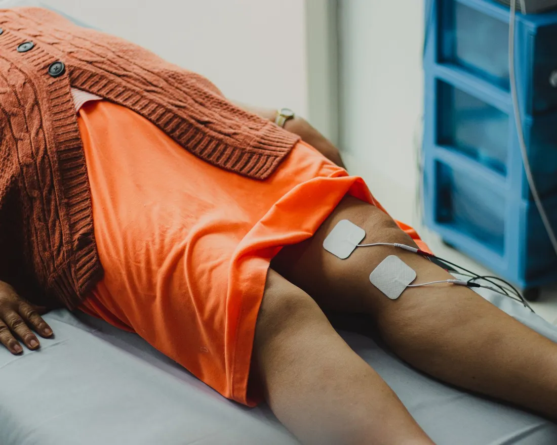 Arjun's knee during a rehabilitation session